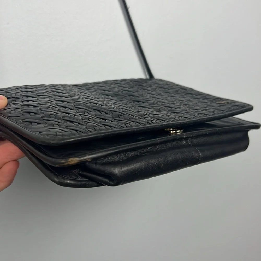 Etienne Aigner black woven leather crossbody bag
